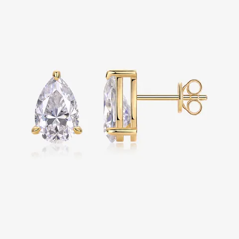 Pendientes de Botón de Plata con Moissanita para Mujer Forma de Gota de Agua Oro Galvanizado Joyería Fina Minimalista Geométrica