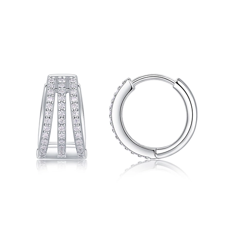 Orecchini a Cerchio in Argento Sterling 925 con Moissanite da Donna a Tre File Micro Pave Rotondi Gioielli di Moda con Certificato GRA Regalo