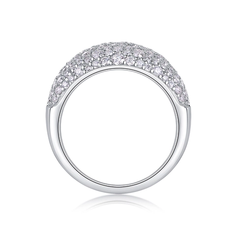Luxurious 925 Sterling Silver Moissanite Pave Dome Ring For Women Sparkling Geometric Full Diamond Inlaid Fashion Jewelry Band Ring