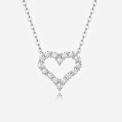 Collar con Colgante de Corazón de Plata de Ley 925 Incrustado de Moissanita Cadena de Clavícula Simple Elegante para Mujer Joyería Regalo