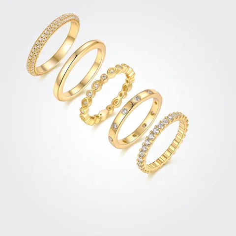 Anillos Apilables de Plata de Ley 925 Moissanita para Mujer Chapado Oro Anillos de Dedo Geométricos Minimalistas Joyería Regalo