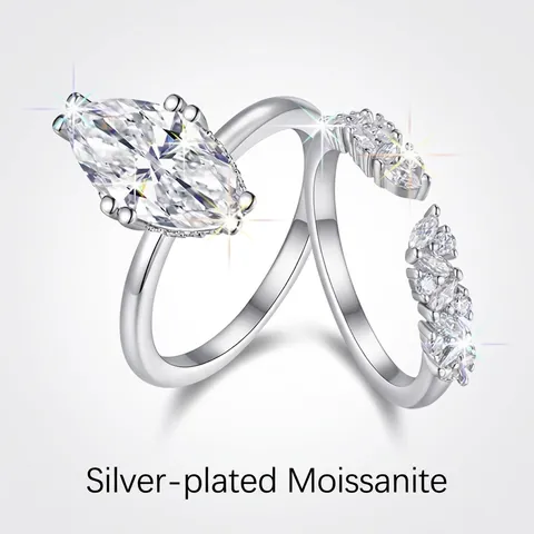 925 Sterling Silver Moissanite Rings Marquise Cut Emerald Cut Rings For Women Luxury Engagement Wedding Band Fashion Jewelry