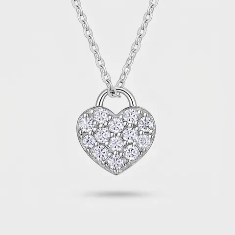 925 Sterling Silver Heart Lock Pendant Necklace With Moissanite For Women Luxurious Elegant Moissanite Jewelry Gift