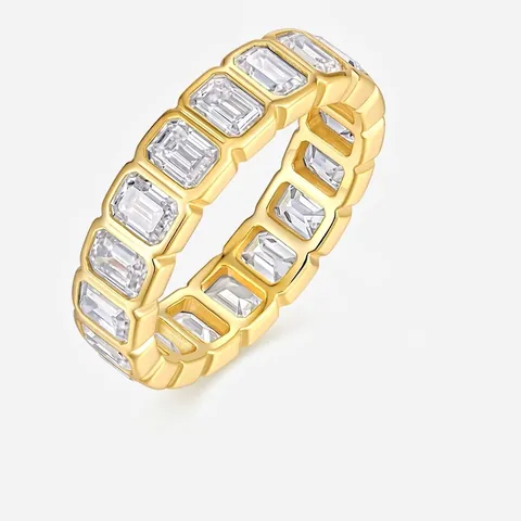 Luxury S925 Sterling Silver Moissanite Eternity Ring Gold Plated Emerald Cut Chain Link Design Jewelry Ring For Women With GRA Certificate