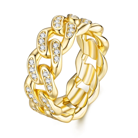 Luxury S925 Sterling Silver Moissanite Eternity Ring Gold Plated Emerald Cut Chain Link Design Jewelry Ring For Women With GRA Certificate