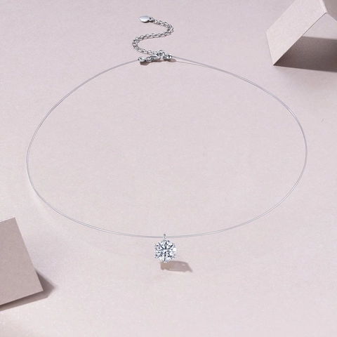 Elegante 925 Sterlingsilber Moissanit Anhänger Halskette Für Damen Meerjungfrau Tränen Unsichtbare Transparente Angelschnur Schwebende Choker Modeschmuck