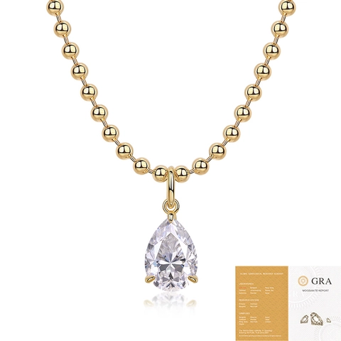 Lujoso Collar Con Colgante de Moissanita Plata de Ley 925 Para Mujer Chapado en Oro Geométrico Forma de Pera y Corazón