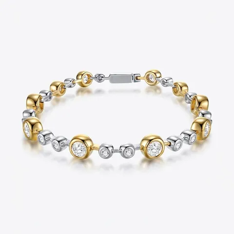 925 Sterling Silver Moissanite Bubbles Bracelet Two Tone Gold Silver Bezel Set Round Stone Elegant Fashion Jewelry For Women