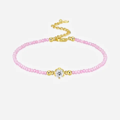 Bracciale di Perle in Argento Sterling 925 Moissanite per Donna Placcato Oro Strass Colorati Perle Sfaccettate Gioielli Regalo