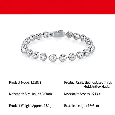 Bracciale Tennis in Argento Sterling 925 con Moissanite per Donna Unisex Minimalista Lusso Taglio Tondo Gioielli Regalo