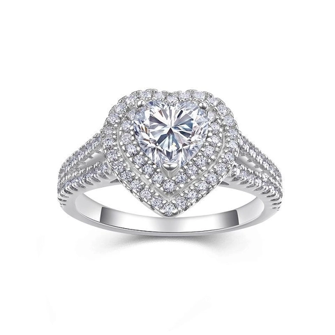 Luxury Heart Moissanite Ring 925 Sterling Silver Double Halo Pave Engagement Wedding Band Jewelry For Women