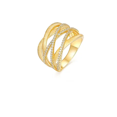 S925 Sterlingsilber Vergoldet Criss Cross Hohl Ring Für Damen Gebürstet Moissanit Eingelegt Verschlungene Band Ring Schmuck