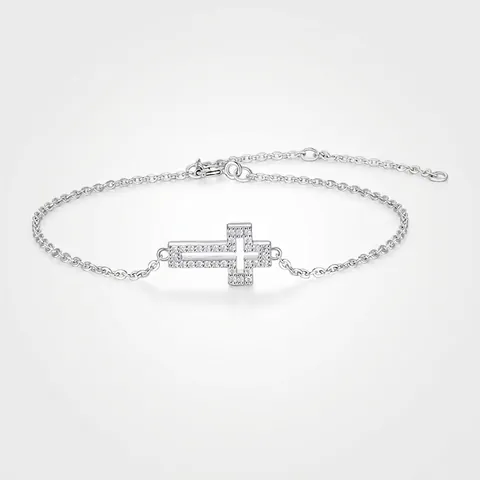 925 Sterling Silver Moissanite Cross Bracelet For Women Men Personalized Inlaid Moissanite Religious Jewelry Adjustable Link Bracelet Gift