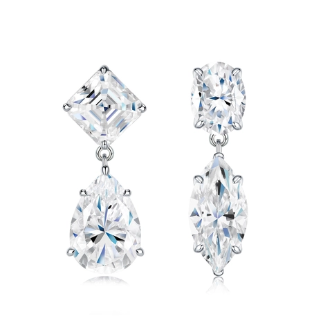Luxury 925 Sterling Silver Moissanite Drop Earrings For Women Elegant Asymmetrical Geometric Water Drop Heart Shaped Earrings Jewelry Gift