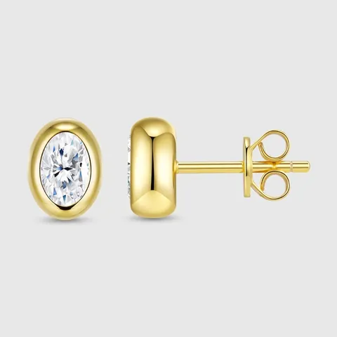 Pendientes de Botón de Plata de Ley 925 Moissanita para Mujer Chapado en Oro Ovalado Bisel Minimalista Joyería Fina Regalo
