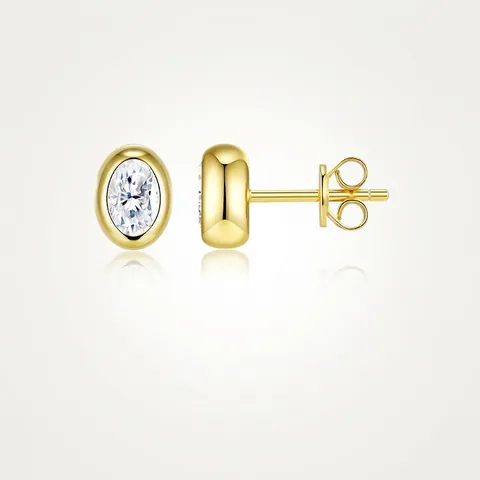 Boucles d'Oreilles Clous en Argent Sterling 925 Moissanite pour Femme Plaqué Or Ovale Serti Clos Minimaliste Bijoux Fins