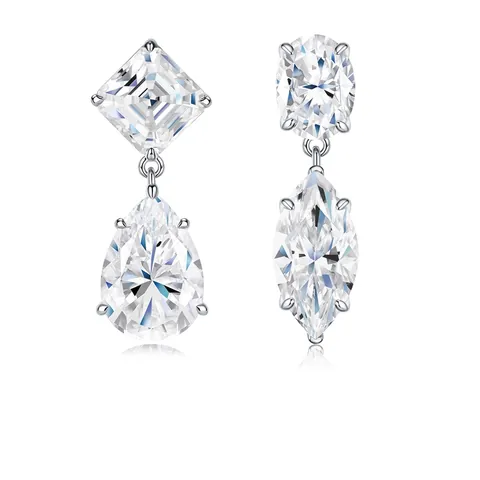 Luxury 925 Sterling Silver Moissanite Drop Earrings For Women Elegant Asymmetrical Geometric Water Drop Heart Shaped Earrings Jewelry Gift