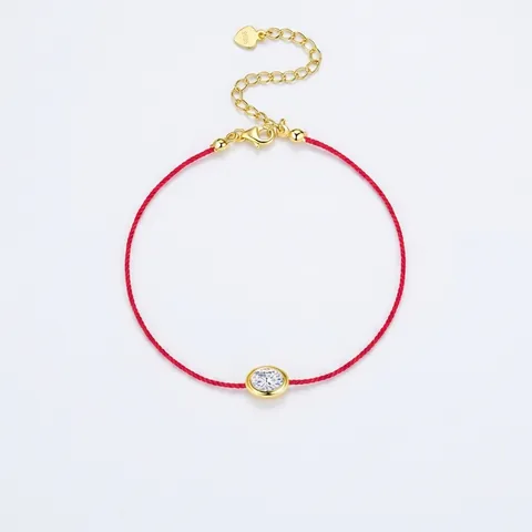 Bracciale in Argento Sterling 925 Moissanite per Donna Minimalista Corda Rossa a Mano Elegante Bracciale con Moissanite Ovale Gioielli Regalo