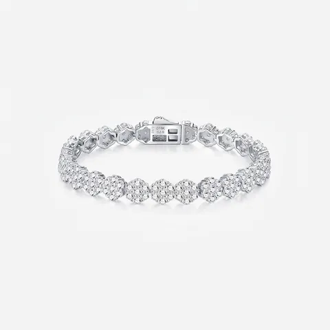 Lussuoso Braccialetto in Argento Sterling 925 e Moissanite per Donna Bracciale a Maglie a Grappolo di Fiori Gioielli Matrimonio