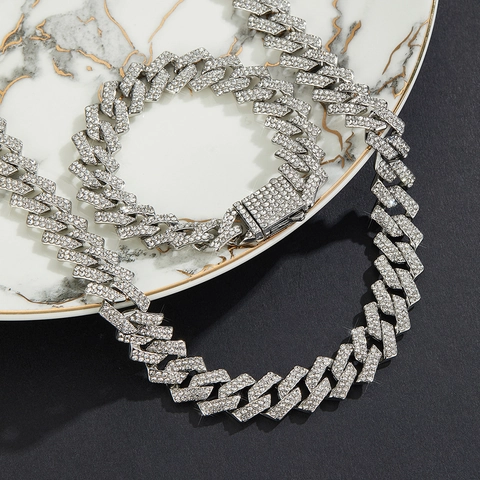Hip Hop Iced Out Cuban Link Necklace Alloy Rhinestone Double Row Pave Jewelry For Men Women Party Cool Bling Chain Accessory