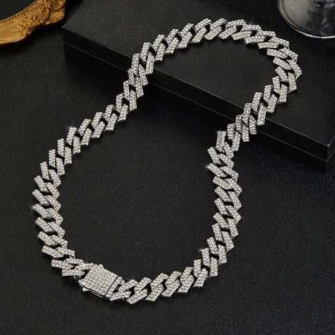 Hip Hop Iced Out Cuban Link Necklace Alloy Rhinestone Double Row Pave Jewelry For Men Women Party Cool Bling Chain Accessory