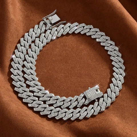 Hip Hop Iced Out Strass Panzerkette Halskette Armband Für Damen Herren Zinklegierung Versilbert Vergoldet Mode Schmuck