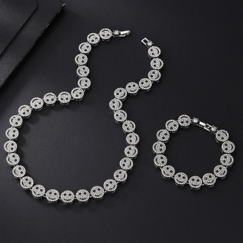 Conjunto de Joyería Hip Hop de Aleación Diamantes de Imitación Cara Sonriente Cadena Cubana Collar Y Pulsera para Hombre Mujer Bling