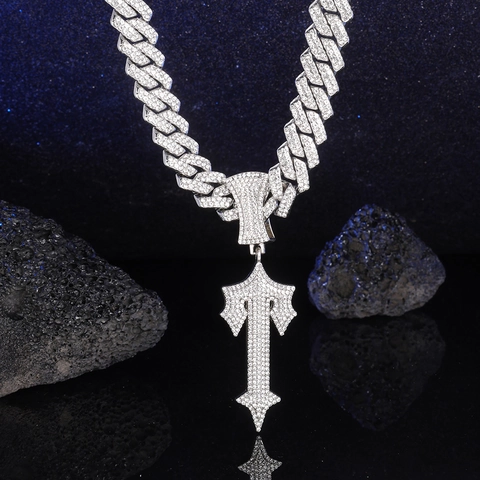 Hip Hop Iced Out Cross Sword Pendant Necklace Alloy Rhinestone Cuban Link Chain For Men Women