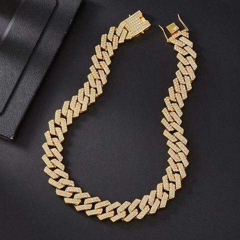 Collar de Eslabones Cubanos Iced Out para Hombres Mujeres Hip Hop 20mm de Ancho Doble Fila Strass Aleación Joyería Accesorios