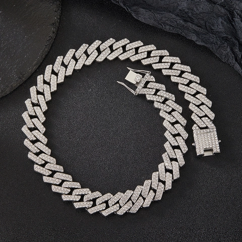 Collar de Eslabones Cubanos Iced Out para Hombres Mujeres Hip Hop 20mm de Ancho Doble Fila Strass Aleación Joyería Accesorios