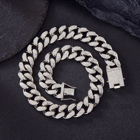 Collana a Maglia Cubana Iced Out Hip Hop per Uomo Donna in Lega con Strass Pavé Gioielli alla Moda Pesanti