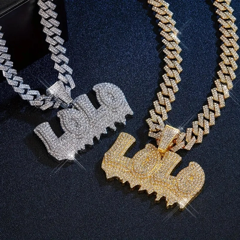 Collar con Colgante de Letra LOLO de Aleación con Diamantes de Imitación Hip Hop Cadena Cubana Iced Out para Hombre Mujer