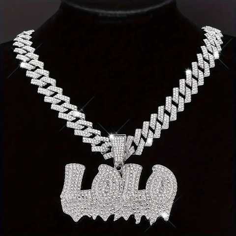 Collar con Colgante de Letra LOLO de Aleación con Diamantes de Imitación Hip Hop Cadena Cubana Iced Out para Hombre Mujer