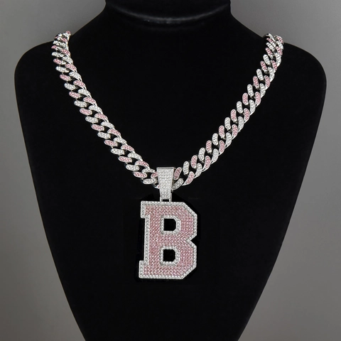 Collar con Colgante de Letra Inicial Hip Hop Iced Out para Hombre Mujer Plata Rosa Diamante de Imitación Cadena Cubana Alfabeto A B M N S Joyería