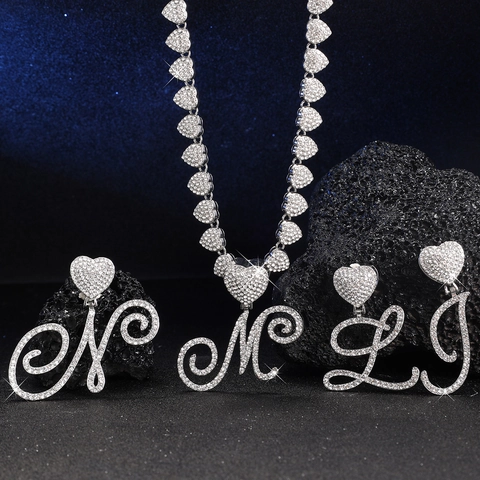 Hip Hop Legierung Strass Initial Buchstaben Anhänger Halskette Mit Herzform Gliedern Für Damen Gold Silber Plattiert Schmuck