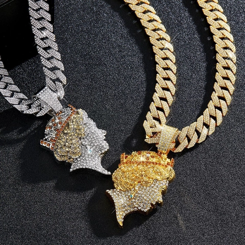 Lussuosa Collana Con Pendente Ritratto Regina Elisabetta II Hip Hop Iced Out Lega Strass Catena Cubana Per Uomo Donna Gioielli