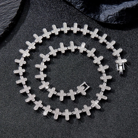 Hip Hop Alloy Fully Rhinestone Cross Pendant Necklace Cuban Link Chain Jewelry Gold Silver Color Iced Out Necklaces For Men Women