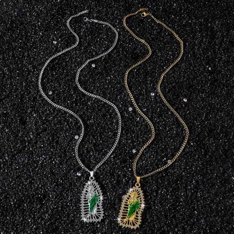 Hip Hop St Jude Religious Figure Pendant Necklace Gold Silver Plated Zinc Alloy Rhinestone Enamel Curb Chain Jewelry For Men
