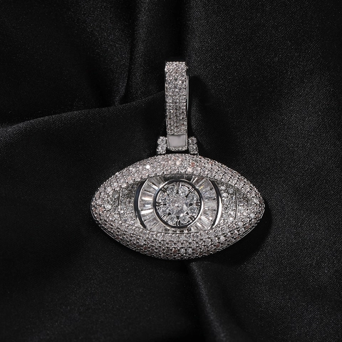 Hip Hop Iced Out Angel Eye Pendant Necklace Copper Twist Rope Chain Rhinestone Personality Decorative Jewelry Gift For Unisex