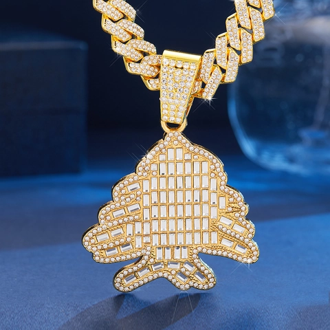 Collar con Colgante de Árbol de Navidad Diamantes de Imitación Iced Out Hip Hop Cadena de Eslabones Cubanos Oro Plata Joyería