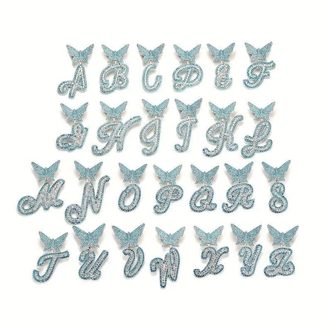 Hip Hop Iced Out 26 Initial Alphabet Letter Pendant Necklace Zinc Alloy Rhinestone Butterfly Lips Star Pendant Jewelry