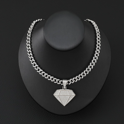 Collar con Colgante en Forma de Diamante Hip Hop de Aleación con Diamantes de Imitación con Cadena Cubana Joyería Streetwear para Hombre Mujer