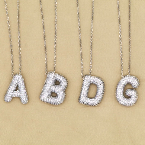 Hip Hop Bubble Buchstabe Anhänger Halskette Mikro-Pave Zirkonia Kupfer Plattiert 26 Englische Initialen Edelstahlkette Schmuck