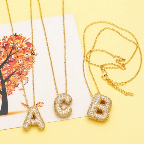 Hip Hop Bubble Buchstabe Anhänger Halskette Mikro-Pave Zirkonia Kupfer Plattiert 26 Englische Initialen Edelstahlkette Schmuck
