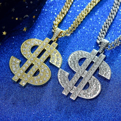 Iced Out Hip Hop Anhänger Halskette Für Herren Damen Vergoldet Versilbert Legierung Strass Panzerkette Dollar Stern Nummer Hai Schmuck