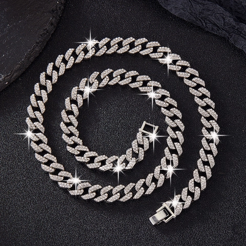 Collana a Catena a Maglia Cubana con Doppia Fila di Strass Hip Hop per Uomo Donna Collane in Lega Iced Out Gioielli Streetwear Regalo