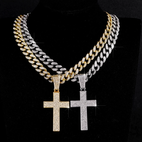 Hip-Hop Legierung Strass Kreuz Anhänger Halskette Panzerkette Iced Out Street Fashion Schmuck Für Herren Damen Party Geschenk