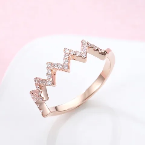 Anillo de Zigzag Latido del Corazón de Plata de Ley 925 para Mujer Anillo de Ola Minimalista con Strass Joyería Regalo