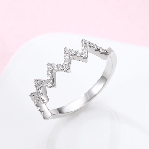 Anillo de Zigzag Latido del Corazón de Plata de Ley 925 para Mujer Anillo de Ola Minimalista con Strass Joyería Regalo