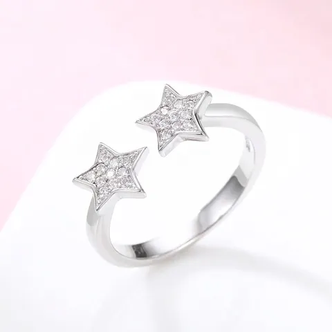 Minimalist 925 Sterling Silver Star Open Ring For Women Sparkling Rhinestone Adjustable Finger Ring Fashion Jewelry Gift